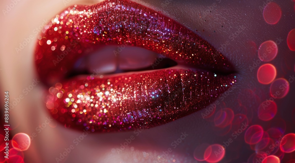Close Up of Red Lips With Glitter in Front of Bokeh Close Up of Red Lips With Glitter in Front of Bokeh