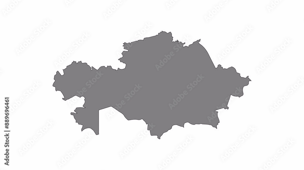 Kazakhstan map animation. Black line smoothly transitioning to fill, drawing on white, transparent alpha channel. Kazakhstan map animation. Black line smoothly transitioning to fill, drawing on white, transparent alpha channel.