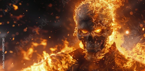 A Flaming Skeleton With Glowing Eyes Emerges From The Flames