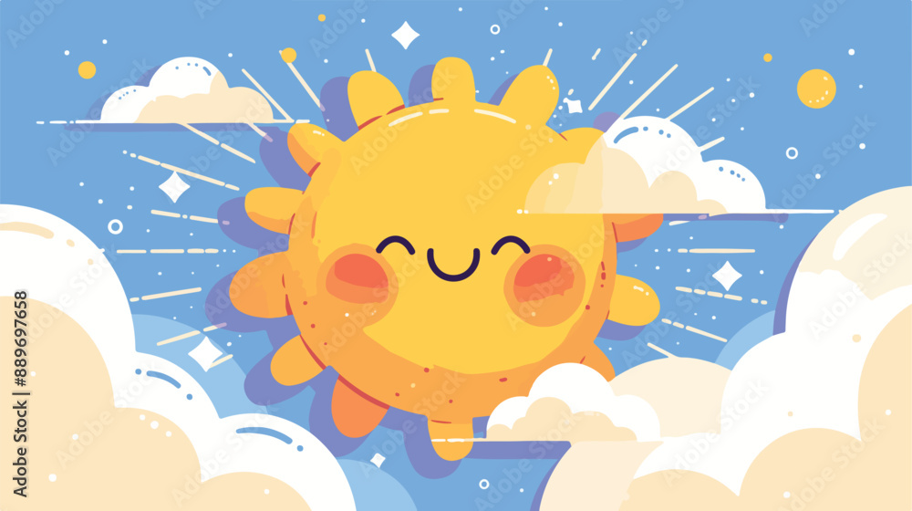 Funny cartoon sun and cloud looking. Cute character Funny cartoon sun and cloud looking. Cute character
