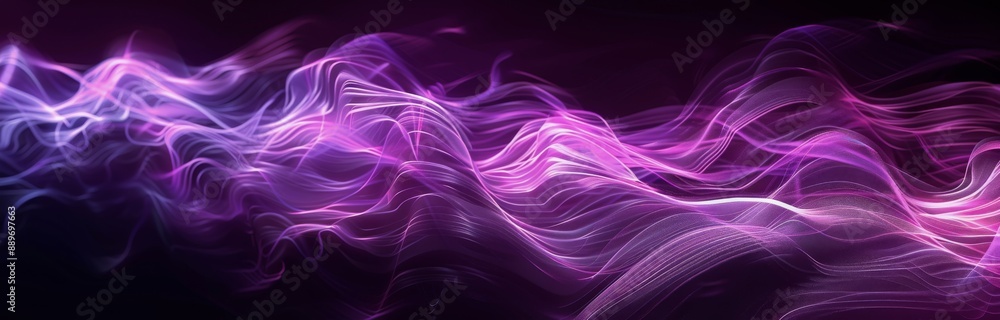 Fototapeta premium Abstract Pink And Purple Light Waves On Black Background