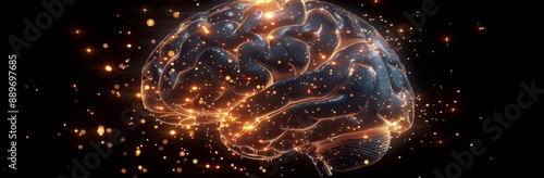 3D Render of a Human Brain With Glowing Lights