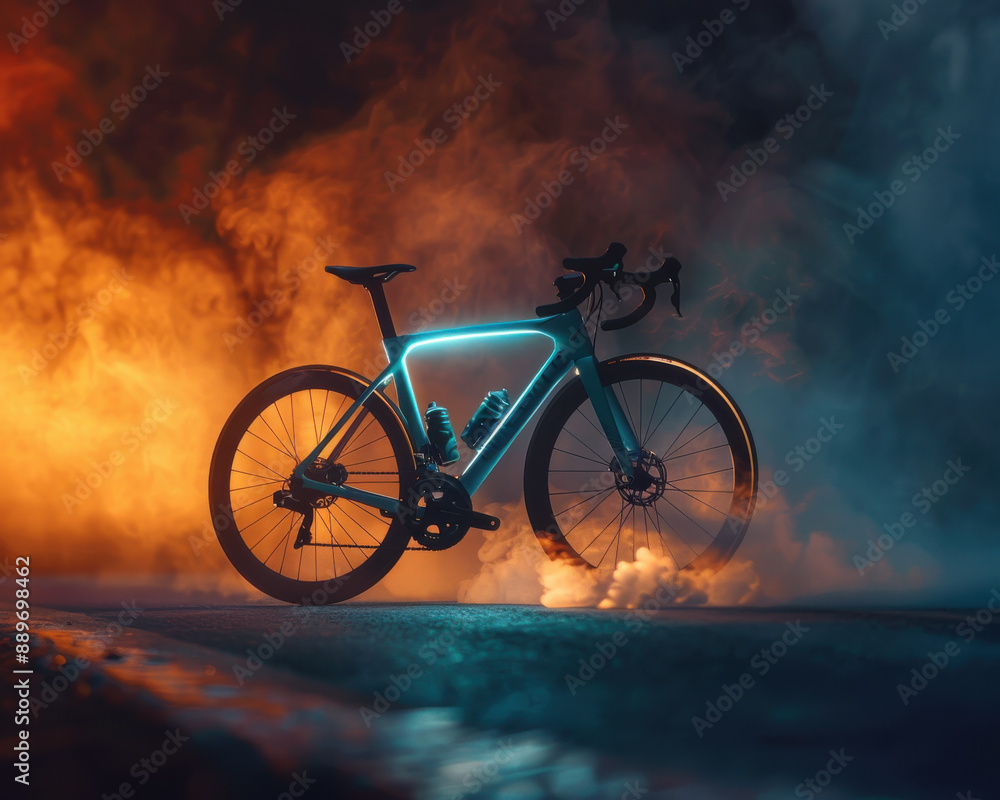 Obraz premium Professional aero road bicycle made of carbon fiber outdoor standing on its own on the open road