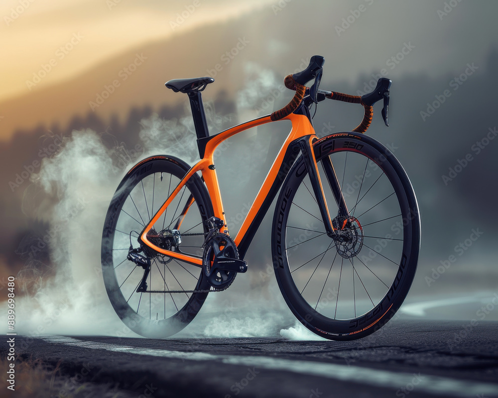 Obraz premium Professional aero road bicycle made of carbon fiber outdoor standing on its own on the open road