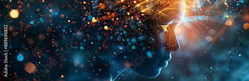 Digital Art Portrait of a Woman Surrounded by Colorful Bokeh Lights