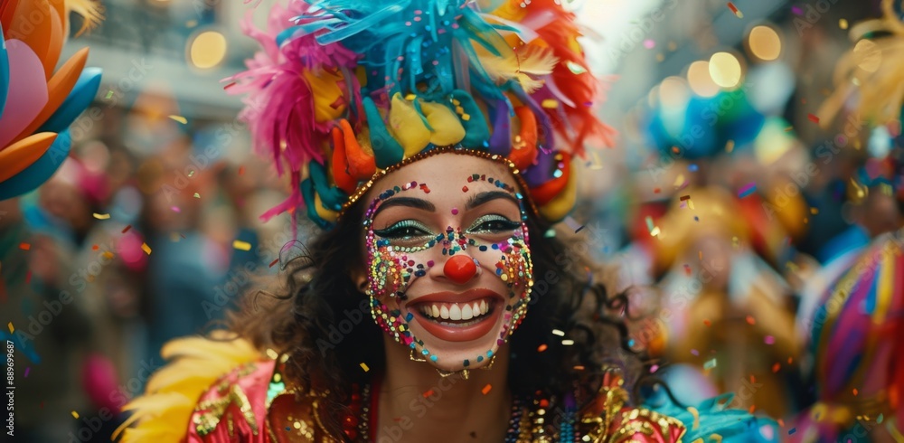 Smiling Woman In Colorful Costume At A Street Festival Smiling Woman In Colorful Costume At A Street Festival