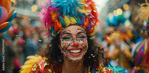 Smiling Woman In Colorful Costume At A Street Festival