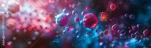 Abstract Red And Blue Bubbles With Glowing Specks In A Dark Space