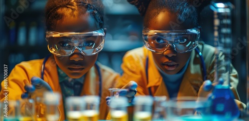 Two Young Scientists in a Laboratory Focused on Experimentation