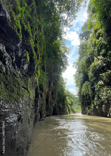 river in the forest of Costa Rica during a river rafting excursion. 