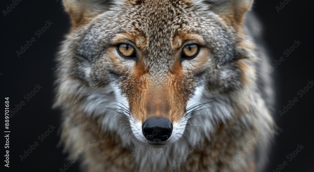 Obraz premium Close Up Of A Coyote's Face In A Dark Setting