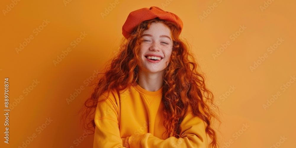 Young woman with vibrant hair and hat, ideal for fashion or lifestyle scenes Young woman with vibrant hair and hat, ideal for fashion or lifestyle scenes