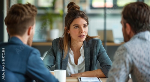 Woman Speaks During a Meeting in a Modern Office