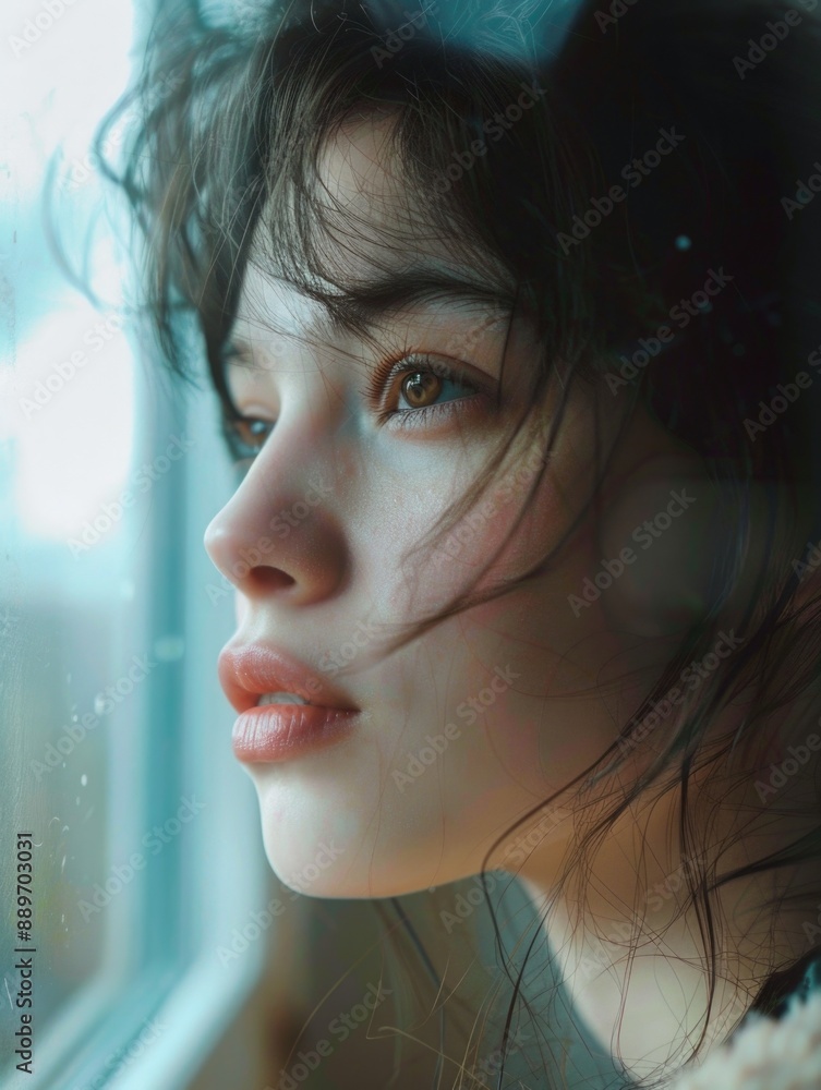 A person gazing out a window, possibly lost in thought A person gazing out a window, possibly lost in thought