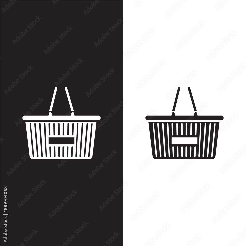 Black and white simple icon of an empty shopping basket with a handle being carried
Black and white simple icon of an empty shopping basket with a handle being carried
