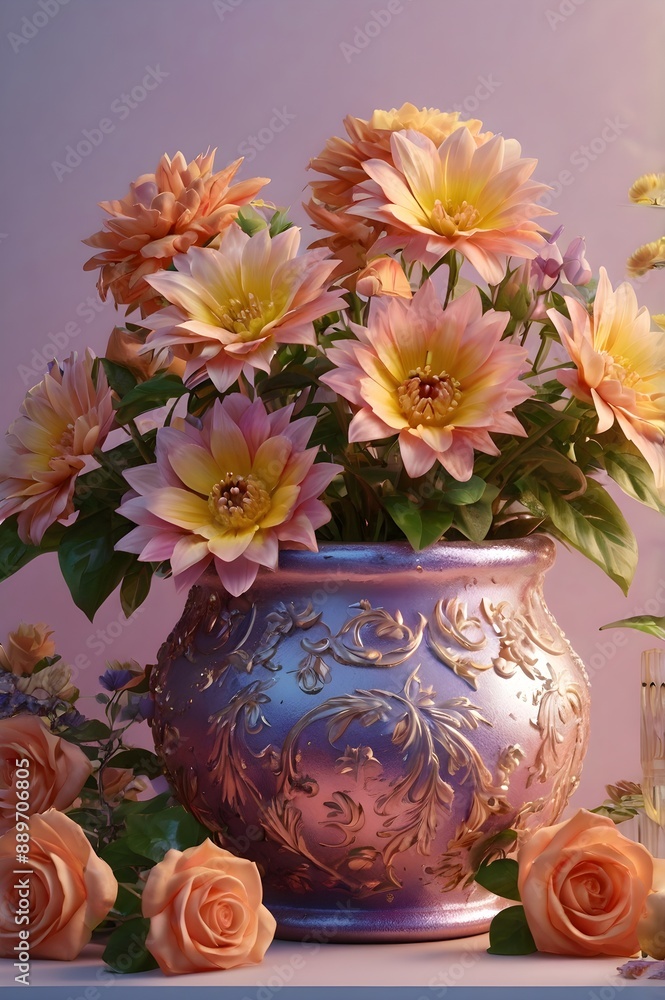 A vibrant 3D render of a multiflowered
