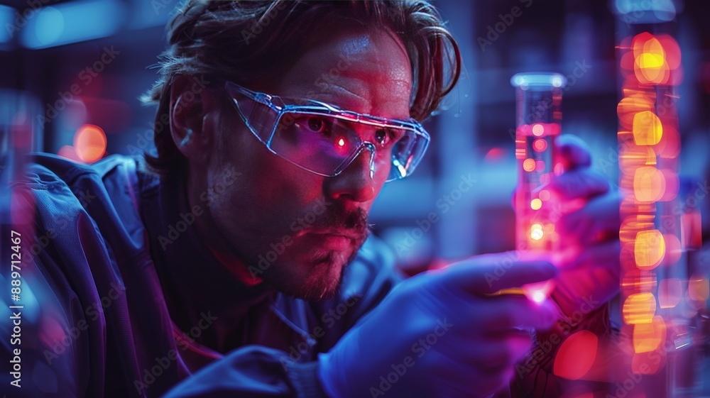 A vibrant chemistry lab with colorful liquids in beakers and test tubes, with a scientist carefully mixing chemicals under precise conditions A vibrant chemistry lab with colorful liquids in beakers and test tubes, with a scientist carefully mixing chemicals under precise conditions