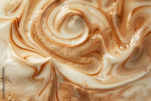 Close-up of a spiral of cappuccino milk froth
