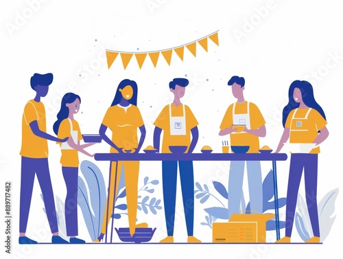 Charity auction, volunteers managing event, flat design illustration photo