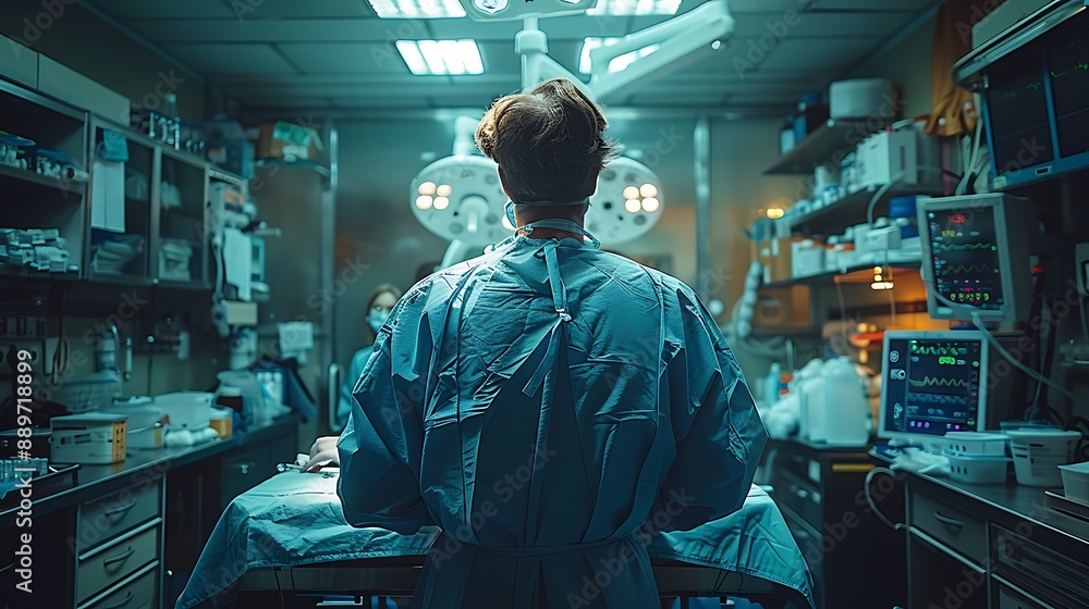 Back view of a surgeon doing a surgical operation at hospital , surgery in operating room concept image