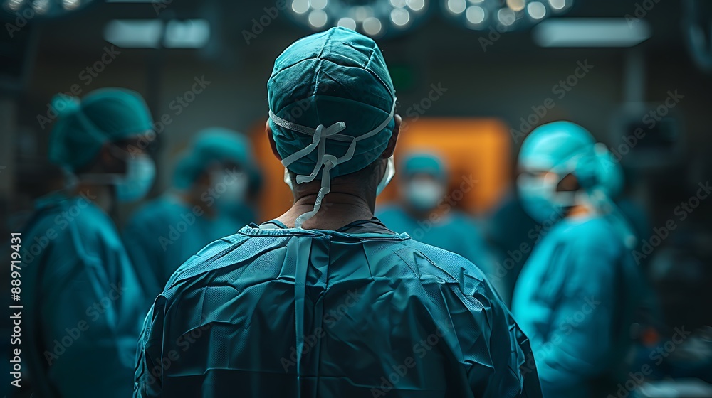 Back view of a surgeon doing a surgical operation at hospital , surgery in operating room concept image Back view of a surgeon doing a surgical operation at hospital , surgery in operating room concept image