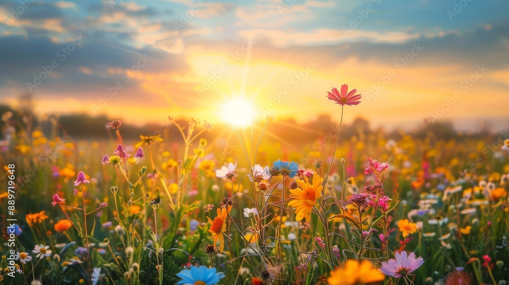 Wildflowers in a meadow during sunrise Wildflowers in a meadow during sunrise