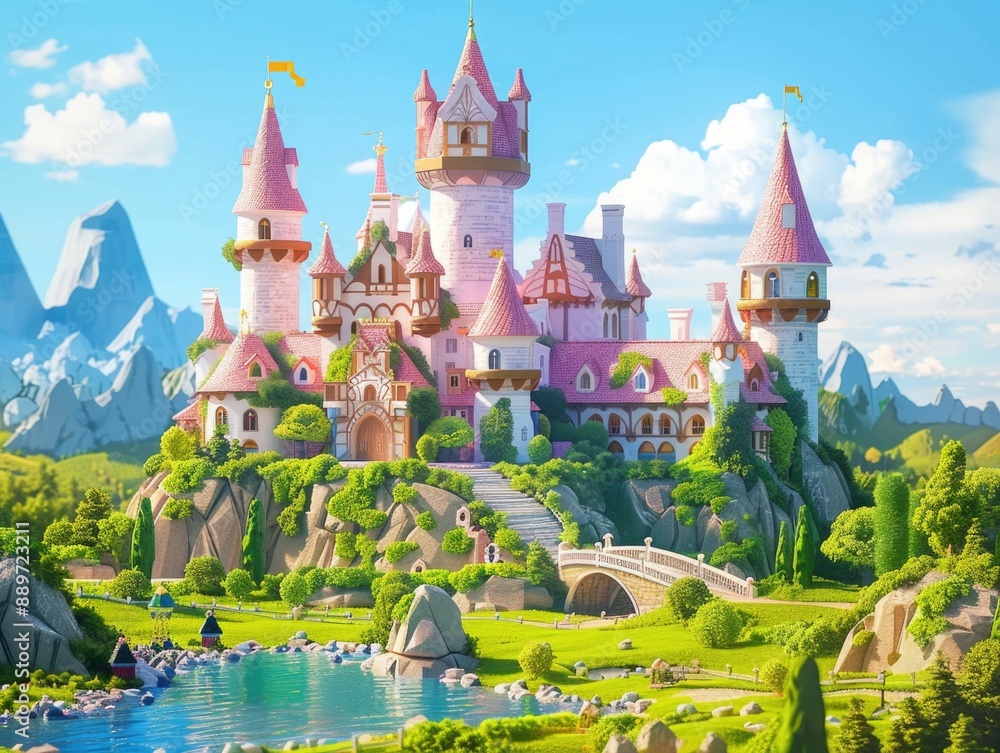 Pink Castle on Green Hillside Pink Castle on Green Hillside