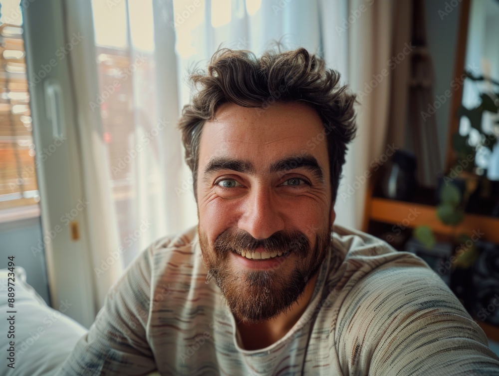 A happy man with a beard and a smile, suitable for various uses such as advertising or social media A happy man with a beard and a smile, suitable for various uses such as advertising or social media