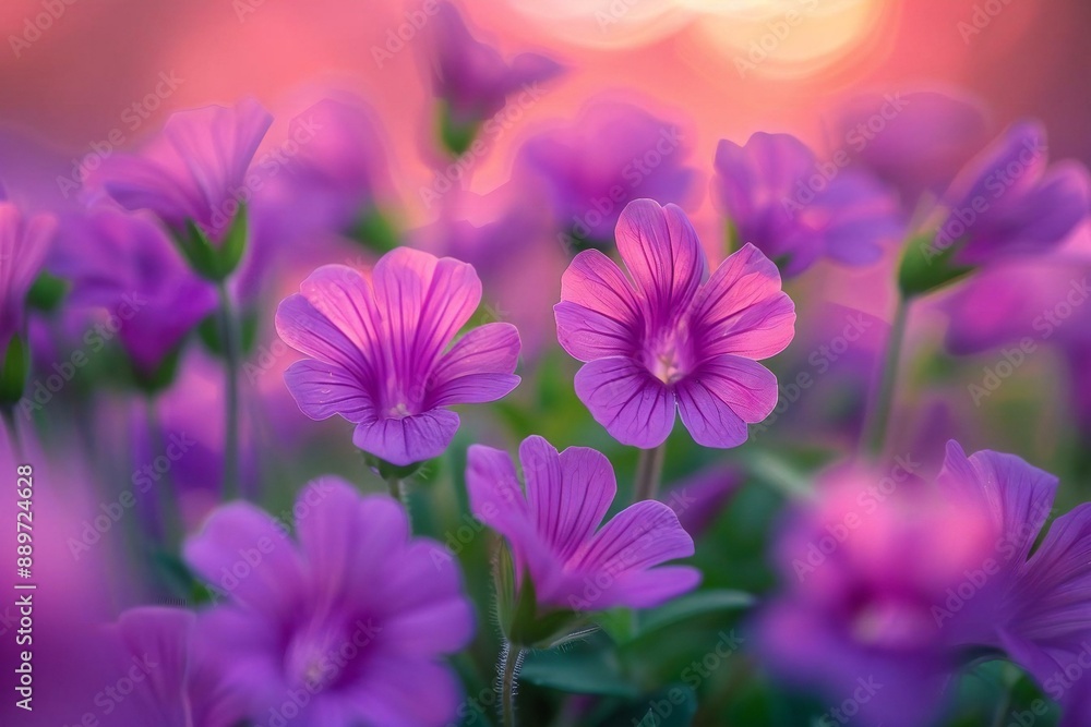 close-up shot capturing the vibrant purple Phacelia flowers blooming in a spring meadow at sunrise. close-up shot capturing the vibrant purple Phacelia flowers blooming in a spring meadow at sunrise.