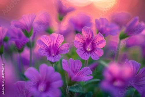 close-up shot capturing the vibrant purple Phacelia flowers blooming in a spring meadow at sunrise.