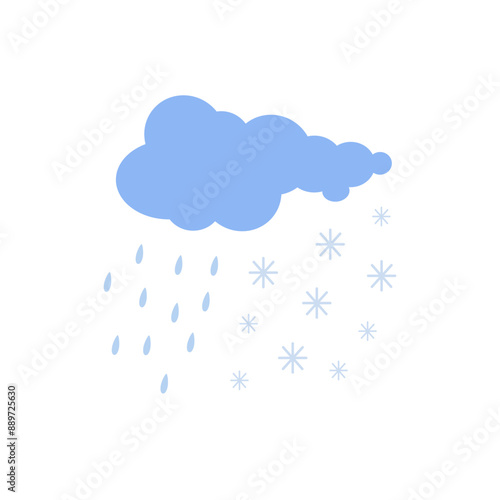Sleet, rain and snow cute hand drawn doodle minimalist vector illustration, simple symbol to describe weather, environment, climate cartoon object, weather forecast image