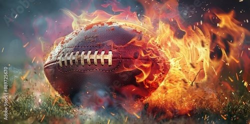 American Football Surrounded by Flames and Smoke