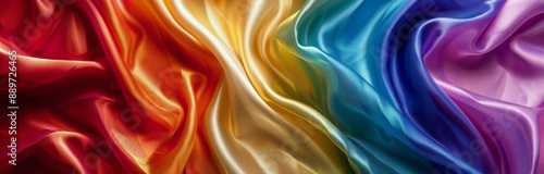 Close-Up of Multicolored Silk Fabric Draped and Flowing