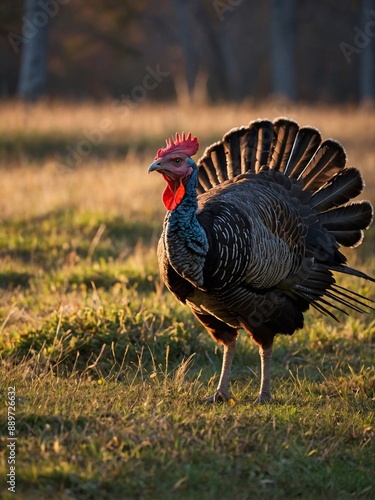 Strutting Wild Turkey Tom Showing Off in Nature