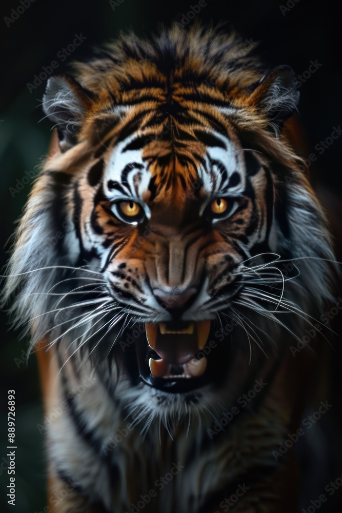 Fototapeta premium Tiger Roaring in the Shadows