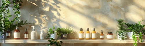 Orange Scented Skincare Products Arranged on a Shelf With Plants and Oranges