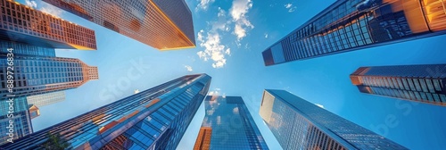 Tall Glass Skyscrapers Against a Blue Sky in the Morning