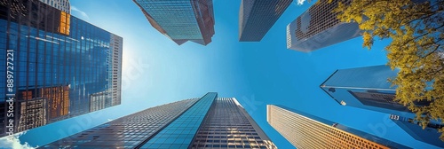 Upward View of Skyscrapers in a City Park