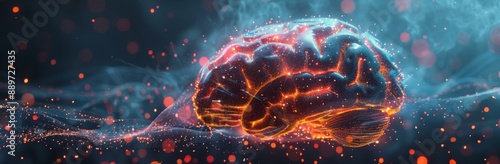 3D Render of a Human Brain With Glowing Lights