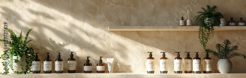 Orange Scented Skincare Products Arranged on a Shelf With Plants and Oranges