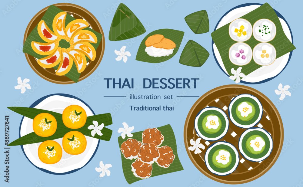 Vector illustration of traditional Thai dessert. An auspicious sign promoting Thai dessert. Cooking delicious food from recipes, menus, restaurants for food design, banners, posters, and backgrounds. Vector illustration of traditional Thai dessert. An auspicious sign promoting Thai dessert. Cooking delicious food from recipes, menus, restaurants for food design, banners, posters, and backgrounds.