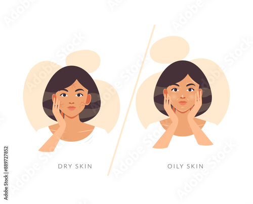 Understanding Dry Skin Vs Oily Skin - Stock Illustration