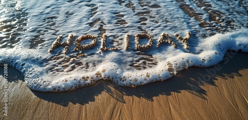 Holiday Word Written In Sand On Beach With Waves