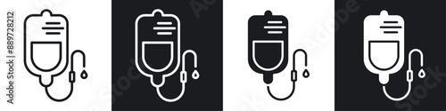 Blood transfusion black and white icon set