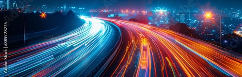 Nighttime Cityscape With Long Exposure of Traffic Lights on Highway