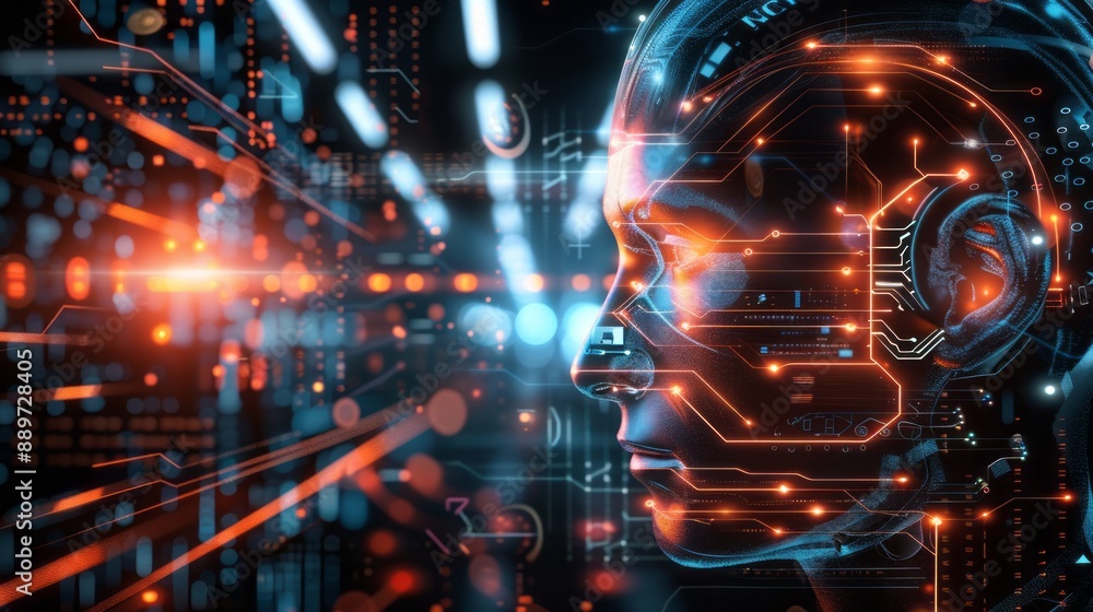 Digital Human Portrait With Circuitry and Data Flow Digital Human Portrait With Circuitry and Data Flow