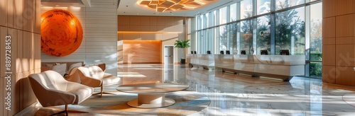Modern Lobby With Curved Wall and Large Windows in a Building With Natural Light