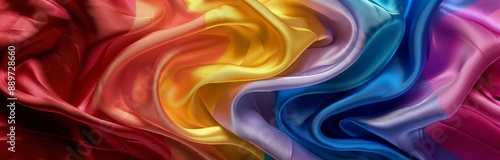 Close-Up of Multicolored Silk Fabric Draped and Flowing