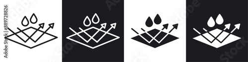 water repellent surface black and white icon set