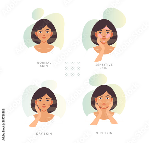 Understanding Skin Type - Dry Vs Oily - Normal Skin - Stock Illustration